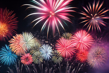 Beautiful fireworks in the new year festival background with free space for text.