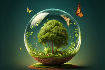 World environment and earth day concept with glass globe and eco friendly enviroment