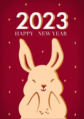 Obraz na płótnie Canvas New Year greeting card. A flat illustration with a golden hare and the numbers 2023.