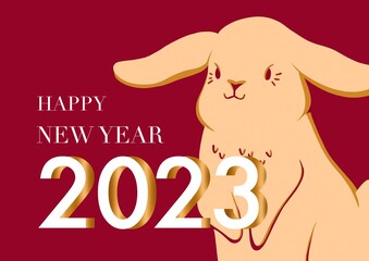 Greeting banner or postcard. 2023 is the year of the rabbit according to the Chinese zodiac. Stylized illustration of a Hare.