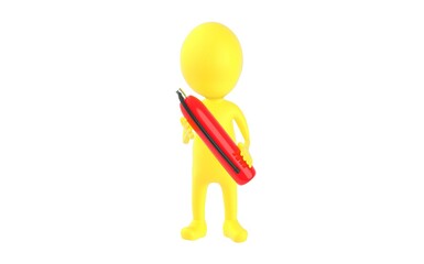 3d yellow character holding a fire extinguisher