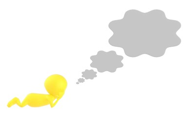 3d yellow character lying on floor and thinking