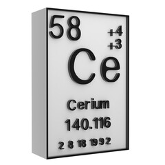 Cerium,Phosphorus on the periodic table of the elements on white blackground,history of chemical elements, represents the atomic number and symbol.,3d rendering