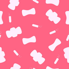 seamless pattern with pads and tampons pink background