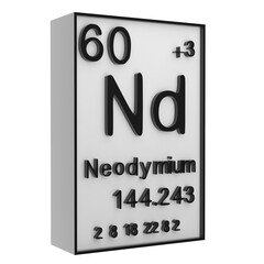 Neodymium,Phosphorus on the periodic table of the elements on white blackground,history of chemical elements, represents the atomic number and symbol.,3d rendering