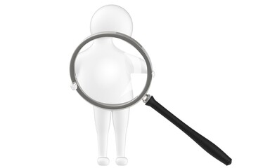 3d character , man holding a magnifier