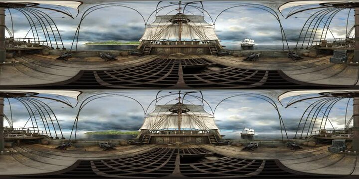 Pirate ship on the sea with animated water and sky.
Version 360 stereo in 4K.
Great footage to add some characters in the middle of scene and outside the ship (alpha included).