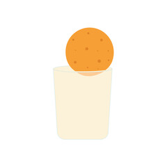 Vector realistic illustration of a glass of milk and cookies. Colorful objects on a white background. 