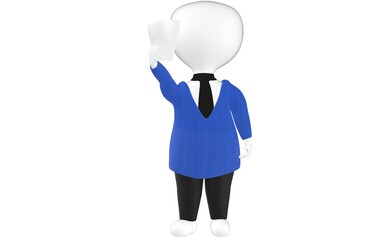 3d character , man holding a paper