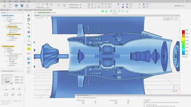 Projecting Electric Turbine Blueprint In Technical Engineering Software Interface. Using CAD Technical Software For Advanced Engineering. Technical Engineering Software Testing Prototype Mechanisms