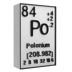 Polonium,Phosphorus on the periodic table of the elements on white blackground,history of chemical elements, represents the atomic number and symbol.,3d rendering
