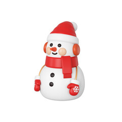 3D Snowman wearing red scarf and Santa gloves