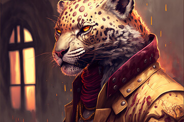 Fototapeta Long shot of an Happy Anthropomorphic Leopard,digital art,illustration,Design obraz