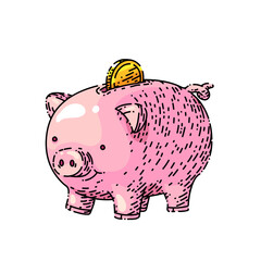 piggy bank hand drawn vector. money save, gold coin, economy box, cash deposit piggy bank sketch. isolated color illustration