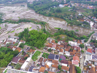 Abstract Defocused Blurred Background Map of the residents' residential areas from the sky in the Cikancung area - Indonesia. Not Focus