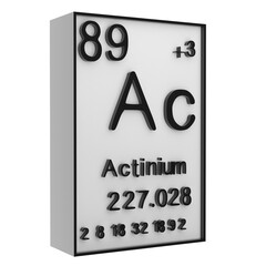 Actinium,Phosphorus on the periodic table of the elements on white blackground,history of chemical elements, represents the atomic number and symbol.,3d rendering