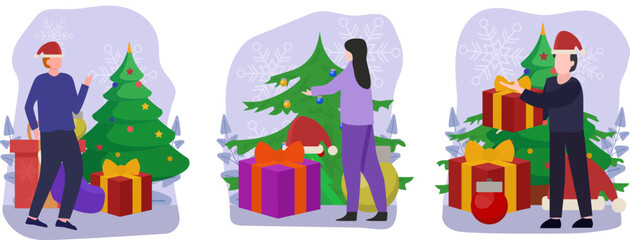 Flat Bundle Christmas Celebration Design Illustration