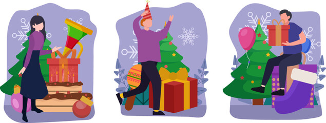 Christmas Celebration Flat Bundle Design Illustration