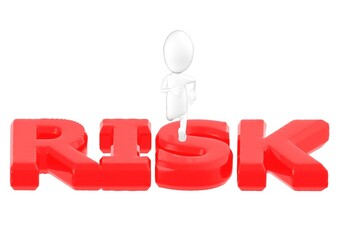 3d character , man jumping over risk text