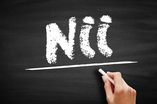 NII Net Interest Income - difference between revenues generated by interest-bearing assets and the cost of servicing liabilities, acronym text on blackboard