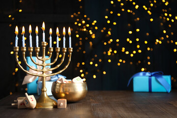 Сoncept of Jewish holiday, Hanukkah, space for text
