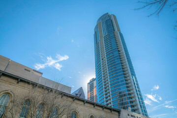 View of a high-rise modern condominium building at Austin, Texas