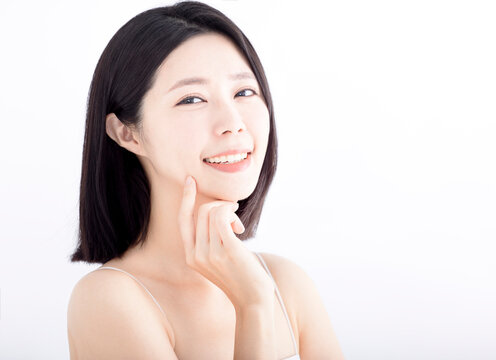 Closeup  Asian Young beauty face with Clean Fresh Skin