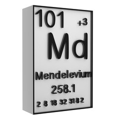 Mendelevium,Phosphorus on the periodic table of the elements on white blackground,history of chemical elements, represents the atomic number and symbol.,3d rendering