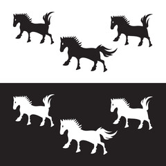 Black and white horse animal logo design . icon logo . silhouette logo