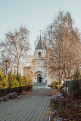 White-stone Orthodox Christian Church. Biryuch, Russia