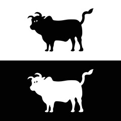 Black and white bull animal logo design . icon logo . silhouette logo 