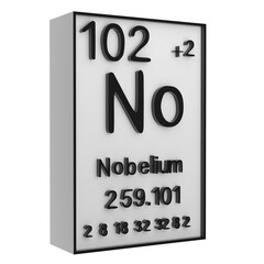 Nobelium,Phosphorus on the periodic table of the elements on white blackground,history of chemical elements, represents the atomic number and symbol.,3d rendering