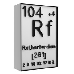 Rutherfordium,Phosphorus on the periodic table of the elements on white blackground,history of chemical elements, represents the atomic number and symbol.,3d rendering
