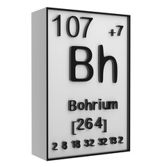 Bohrium,Phosphorus on the periodic table of the elements on white blackground,history of chemical elements, represents the atomic number and symbol.,3d rendering