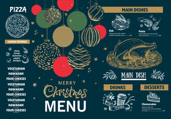 Christmas menu, template, Hand drawn illustration.
