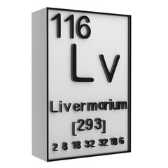 Livermorium,Phosphorus on the periodic table of the elements on white blackground,history of chemical elements, represents the atomic number and symbol.,3d rendering