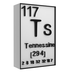 Tennessine,Phosphorus on the periodic table of the elements on white blackground,history of chemical elements, represents the atomic number and symbol.,3d rendering