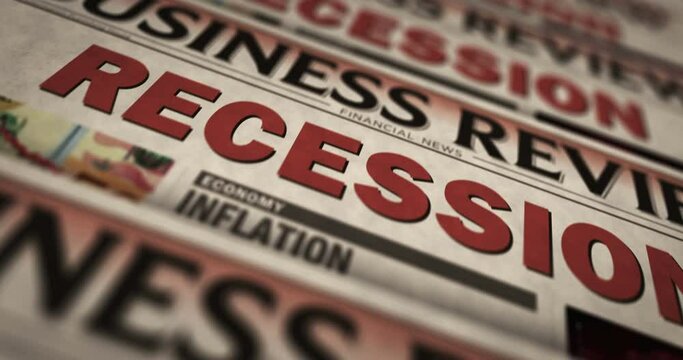 Recession, economy crisis and business crash daily news newspaper printing. Abstract concept retro headlines 3d seamless looped.