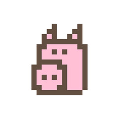 Obraz premium Cartoon pig head. Vector icon and logo. Pixel art style. 