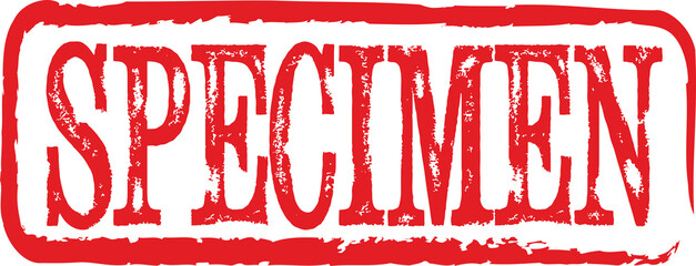 The word 'specimen' written on a red rubber stamp