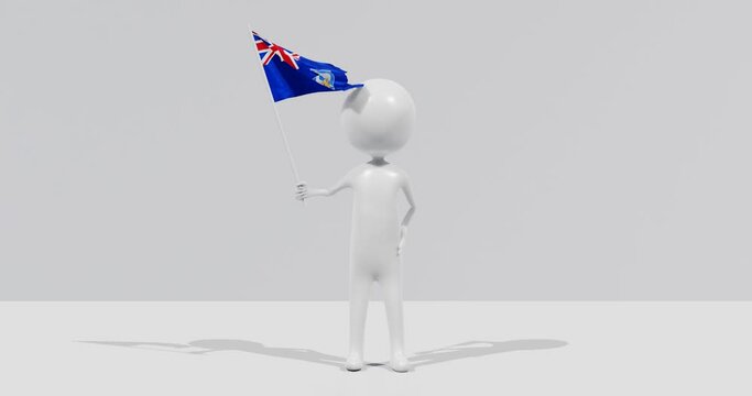 Flag of the Falkland Islands. 3D Character holding and waving flag 4K UHD 60FPS