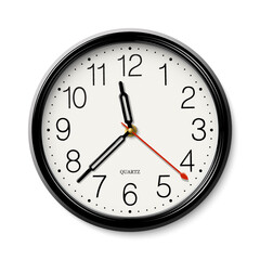 Classic round wall clock with black body isolated on white background