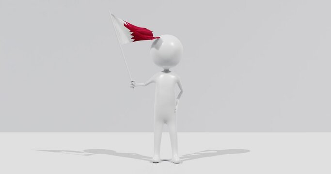 Flag of Qatar. 3D Character holding and waving flag 4K UHD 60FPS
