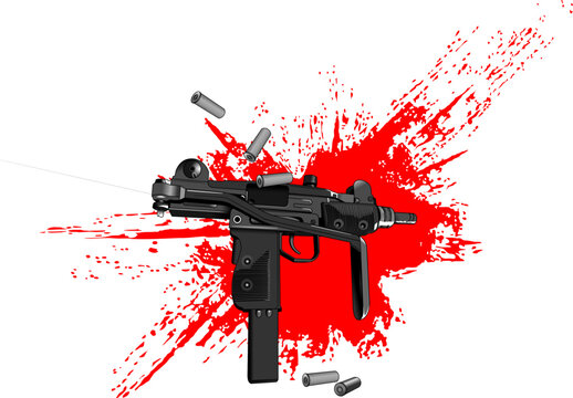 black uzi gun with red splatter background clip art preview
