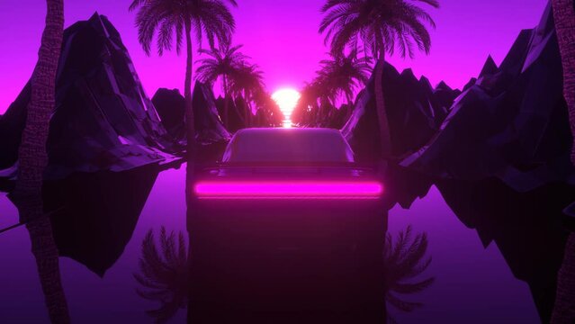 Synthwave neon car animation loop in the futuristic world