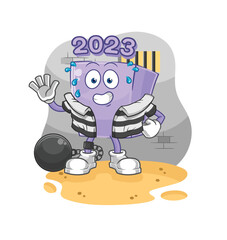 new year criminal in jail. cartoon character