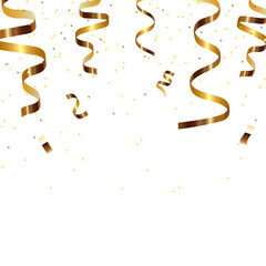 Golden ribbons and confetti square background. Festive decoration for banner isolated on transparent background in PNG shapes - obrazy, fototapety, plakaty