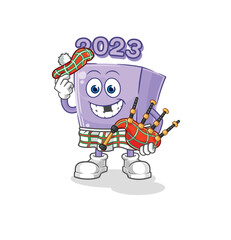 new year scottish with bagpipes vector. cartoon character