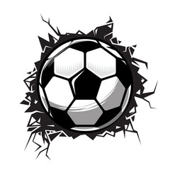 soccer ball cracked wall. football club graphic design logos or icons. vector illustration..