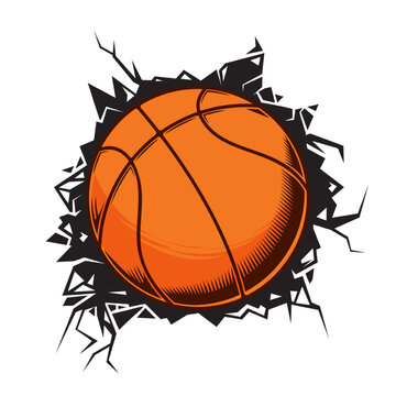 basketball cracked wall. basketball club graphic design logos or icons. vector illustration..